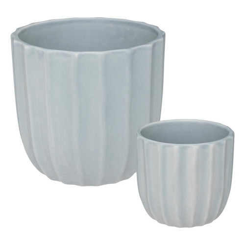 3S. x Home - Set de 2 pots "Sea view" bleu gris en céramique - Pots de fleurs, jardinières