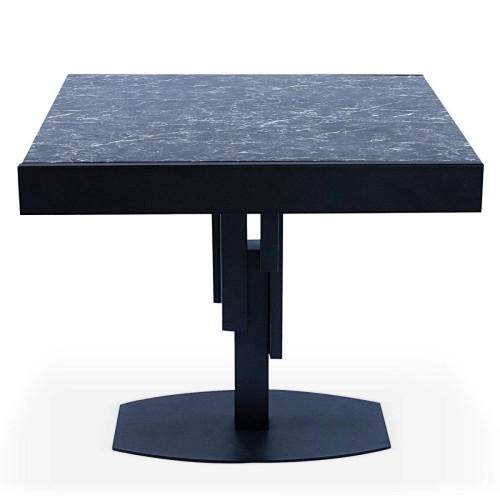 3S. x Home - Table design carrée extensible 180cm pied central Métal Noir et Effet Marbre noir - Table Salle A Manger Design