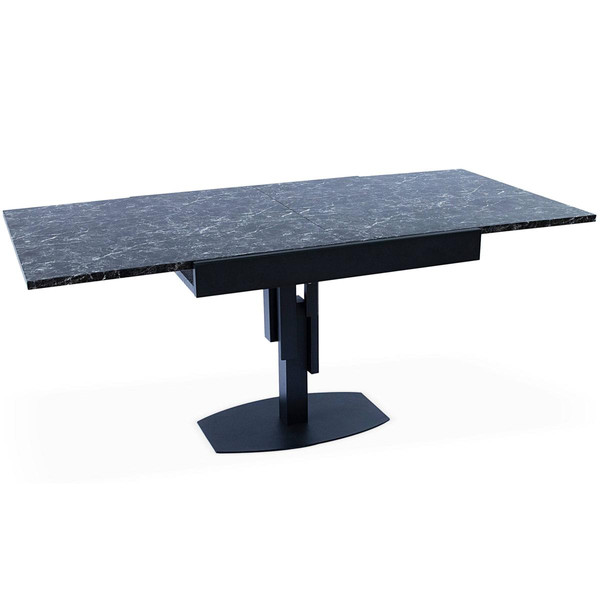 Table design carrée extensible 180cm pied central Métal Noir et Effet Marbre noir 3S. x Home