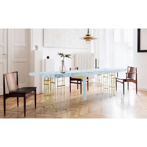 Table extensible style graphique Métal Noir et Marbre blanc 3S. x Home