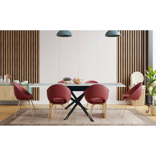 Table extensible moderne L90-180cm Métal noir et Bois effet marbre blanc  3S. x Home