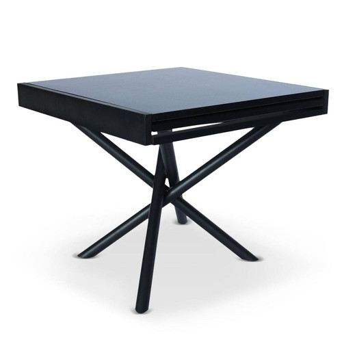 3S. x Home - Table extensible moderne L90-180cm Métal noir et Bois Noir mat - Table Extensible Design