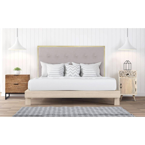 3S. x Home - Tête de lit Donna 140 cm Métal Or et Tissu Beige - Tête De Lit Design