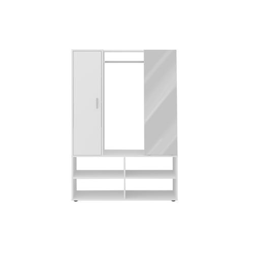3S. x Home - Penderie 1 porte 1 miroir 4 cases AUMA 1 blanc - Portants Et Valet De Chambre Design