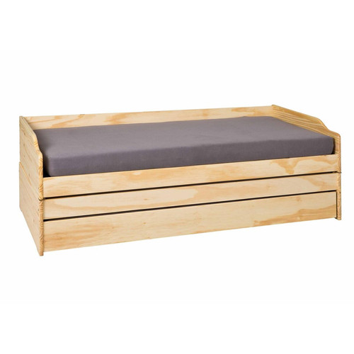 3S. x Home - Canapé multifonction 90x200 bois naturel LORA - Chambre Enfant Design