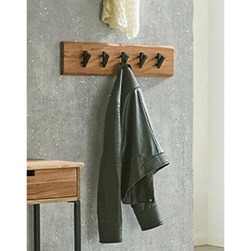 3S. x Home - Garderobe murale en bois et 5 crochets en métal noir  - Porte manteau noir