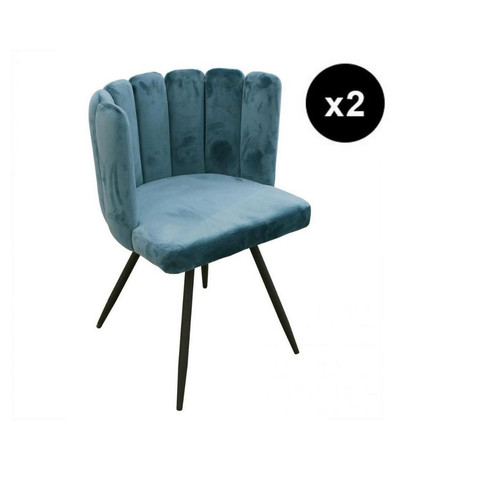 3S. x Home - Lot de 2 Chaises ARIEL Velours Bleu Canard - Chaise Design