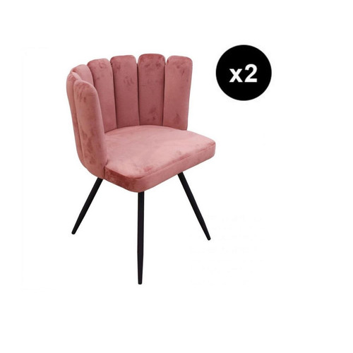 3S. x Home - Lot de 2 Chaises ARIEL Velours Rose - Chaise Design