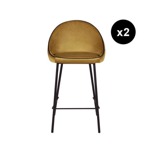 3S. x Home - Lot de 2 chaises de bar velours ocre - Chaise Design