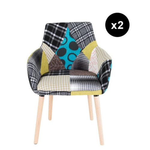 3S. x Home - Lot de 2 fauteuils Patchwork RIKEL - Fauteuil Et Pouf Design
