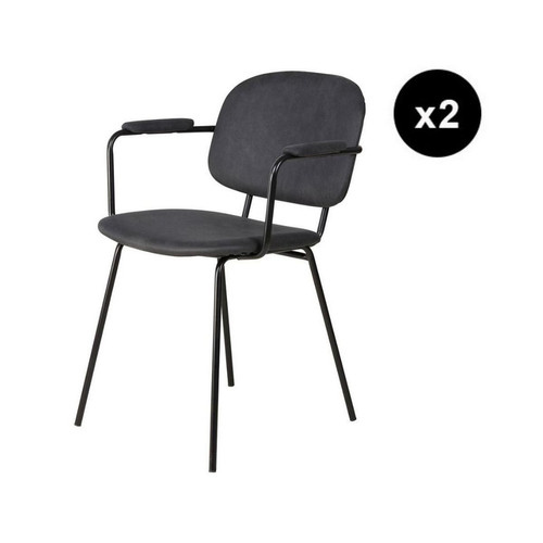 3S. x Home - lot de 2 fauteuils tissu effet daim noir - Fauteuil noir design