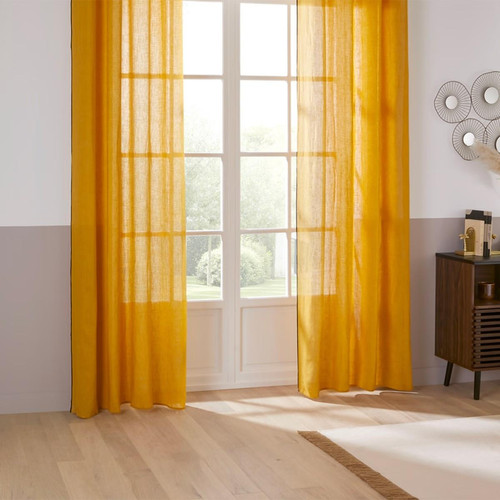 3S. x Home - Rideau "Linah", lin, jaune ocre, 130x260 cm  - Rideaux lin