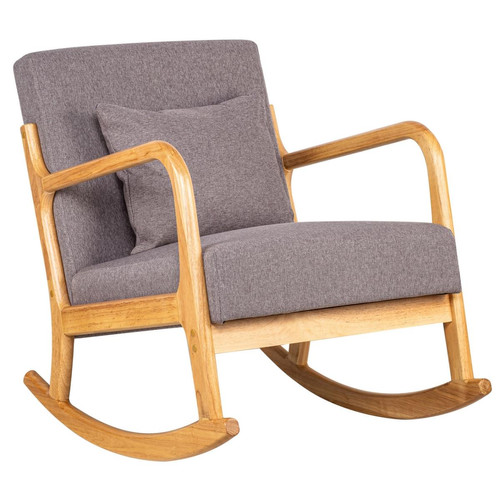 3S. x Home - Rocking chair en bois massif et en tissu de couleur gris - Fauteuils scandinaves
