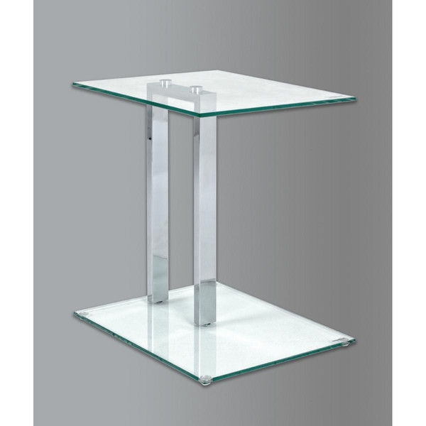 Table d'appoint carré avec plateaux en Verre trempé Transparent et Structure en Métal Chromé  3S. x Home