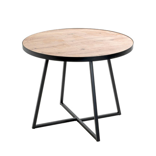 3S. x Home - table d'appoint en métal laqué noir plateau décor chêne - Table d appoint noire
