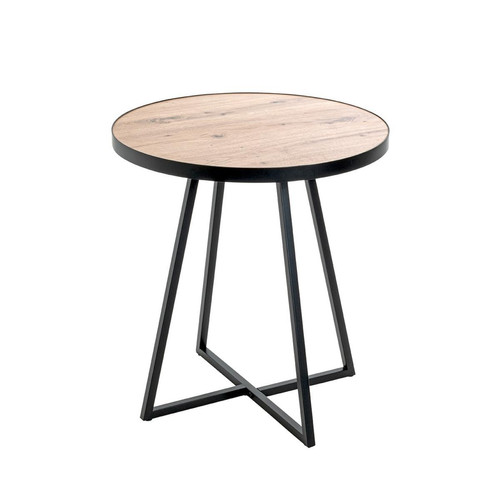 3S. x Home - Table d'appoint métal laqué noir plateau décor chêne - Table Basse Design