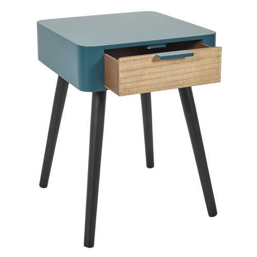 3S. x Home - Table de Chevet 1 Tiroir En Bois Bleu Canard - Promo Meuble Et Déco Design