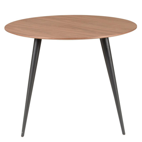 3S. x Home - Table de Repas Ronde Ø 100 cm Bois Foncé et Pieds en Hêtre Noirs PIPOU - Table Salle A Manger Design