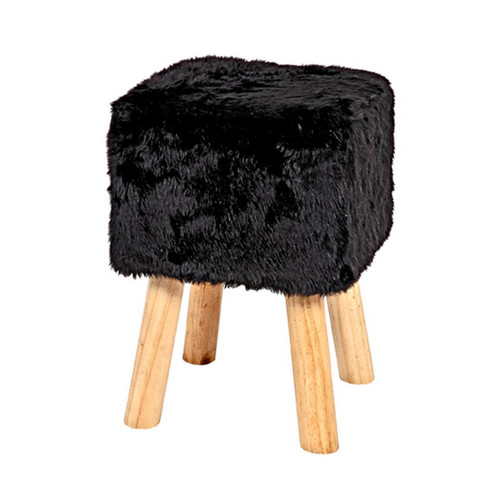 Tabouret carré en bois et assise tissu  Noir 3S. x Home Meuble & Déco