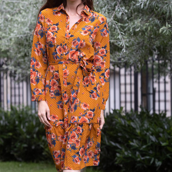 Robe longue fleur pois Molly moutarde en viscose 3S. x Le Vestiaire Mode femme