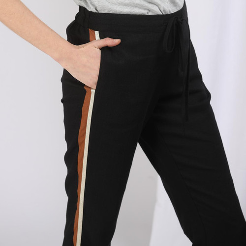 Pantalon en lin avec bandes appliquées noir Pantalon décontracté