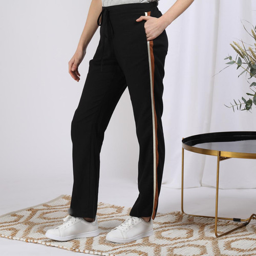 Pantalon en lin avec bandes appliquées noir 3S. x Le Vestiaire Mode femme