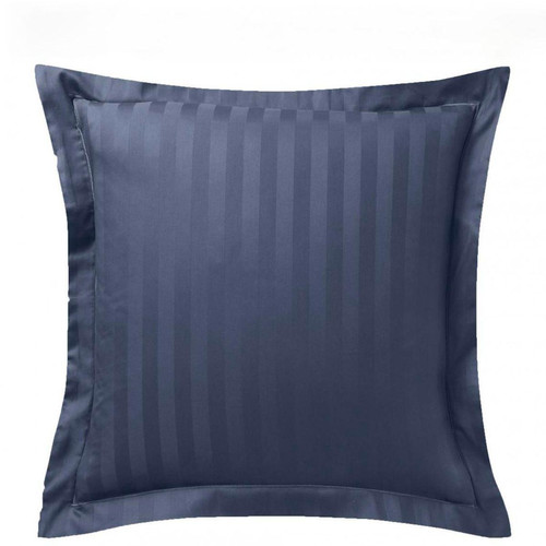 3S. x Tertio (Nos Unis) - Taie d'oreiller rayé ton sur ton satin de coton TERTIO® - Bleu Indigo - Linge de lit matiere naturelle