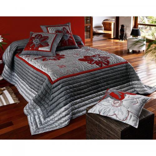 Becquet - Boutis style asiatique Becquet - Gris - Couvre lits jetes de lit imprime