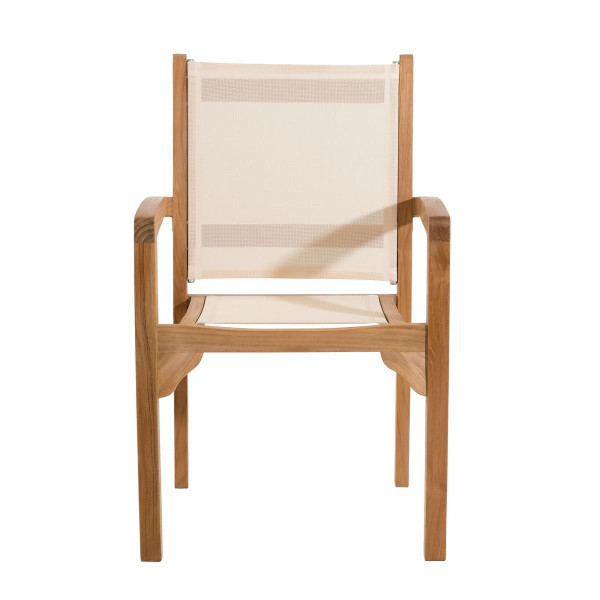 Ensemble de 2 fauteuils de jardin en bois teck  -  dossier et assise couleur en textilène ivoire MACABANE Meuble & Déco