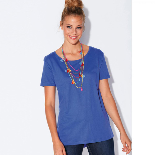 Tee-shirt asymétrique fendu manches courtes femme Bleu Venca Mode femme