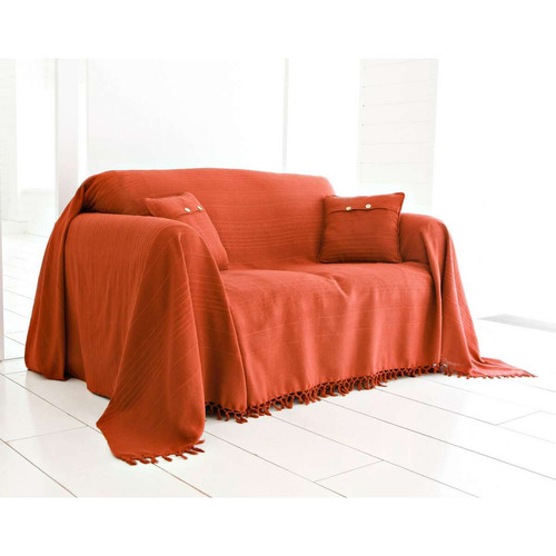 Becquet - Boutis, plaid ou jeté de canapé uni en coton Becquet - Orange - Jetés de lit ou de canapé