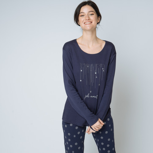 Pyjama deux pièces, pantalon imprimé Coton Femme bleu Iconic Mode femme