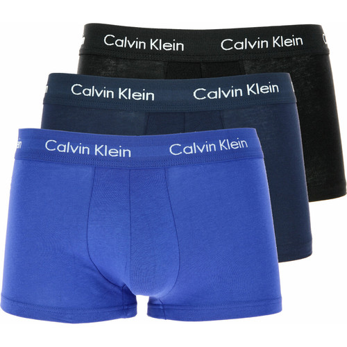 Calvin Klein Underwear - PACK 3 BOXERS COTON STRETCH - Ceinture Logotée Noir / Bleu Marine / Bleu - Promo LES ESSENTIELS HOMME
