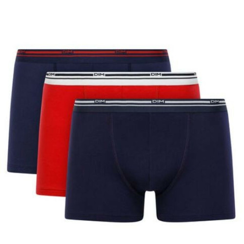 Dim Homme - Pack de 3 boxers - ceinture siglée Rouge / Bleu - Dim Underwear