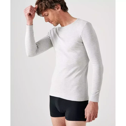 Damart - Tee-shirt manches longues col rond en mailles gris chiné - T-shirt / Polo homme