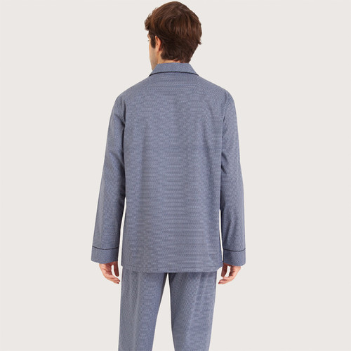 Pyjama long ouvert en coton pour homme Popeline Bleu Manches longues Eminence