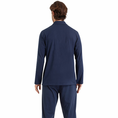 Pyjama long ouvert Easy Print bleu en coton pour homme  Athéna