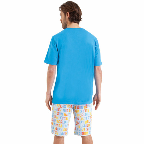 Pyjama court Happy Summer bleu en coton pour homme  Athéna