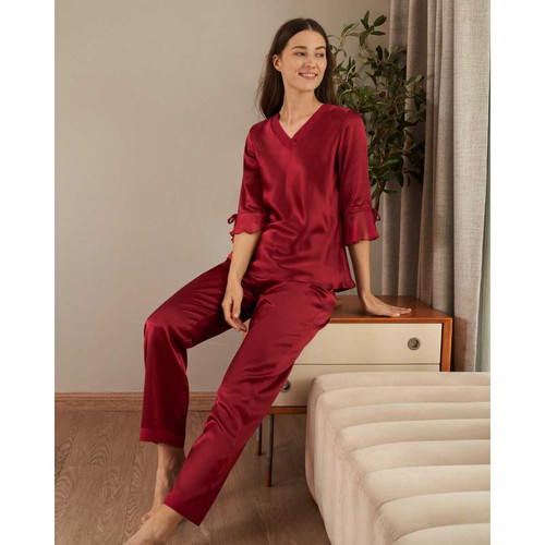 Ensemble De Pyjama En Soie  Dentelle rouge LilySilk Mode femme