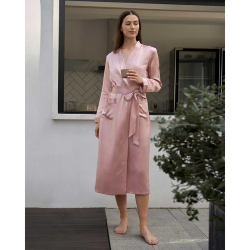 Robe De Chambre En Soie Longue Classique rose poudre Ensembles et pyjamas femme