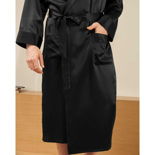 Robe Longue En Soie Luxueuse Classique Pour Homme noir Pyjama homme