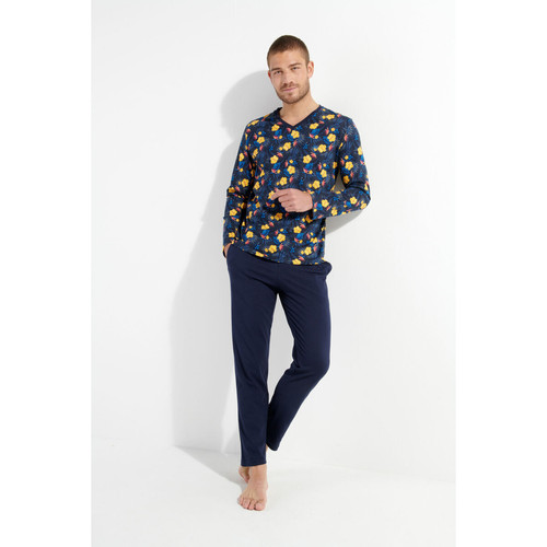 Pyjama pantalon marine + imprimé multicolore en coton HOM LES ESSENTIELS HOMME