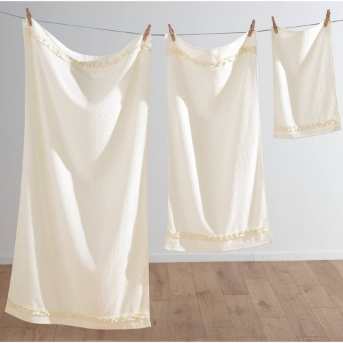 3S. x Collection (Nos Imprimés) - Lot de 2 serviettes invité éponge 400 gm² FAN- blanc - Serviette de toilette