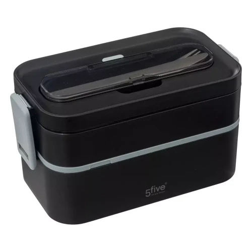 3S. x Home - Lunch box double compartiments avec couverts - noir - Couvert et ustensile