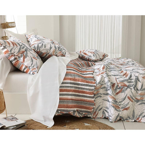 Becquet - Boutis double face  KALOA gris en coton - Couvre lits jetes de lit imprime