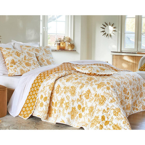 Becquet - Couvre-lits  GISELA jaune en coton - Couvre lits jetes de lit imprime