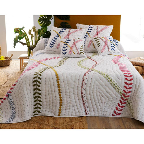 Becquet - Couvre-lits  LIVIA blanc en coton - Couvre lits jetes de lit imprime