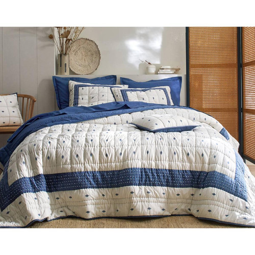 Becquet - Couvre-lits  VENCE bleu en coton  - Couvre lits jetes de lit imprime