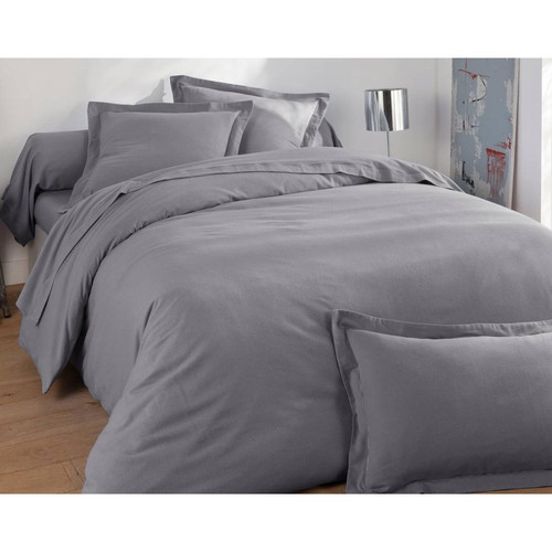 Becquet - Drap plat FLANELLE UNI gris en flanelle - Linge de lit flanelle