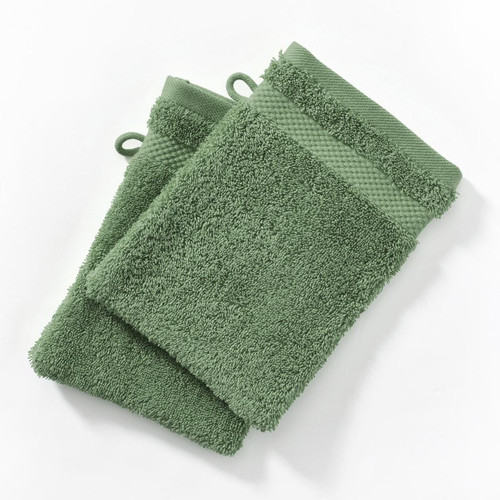 Lot de 2 gants de toilette en coton éponge ATLANTIQUE vert tilleul Becquet Linge de maison